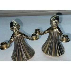 Girl Mini Candle Holders‎ Silver Plated Italy Christmas Vintage   3728
